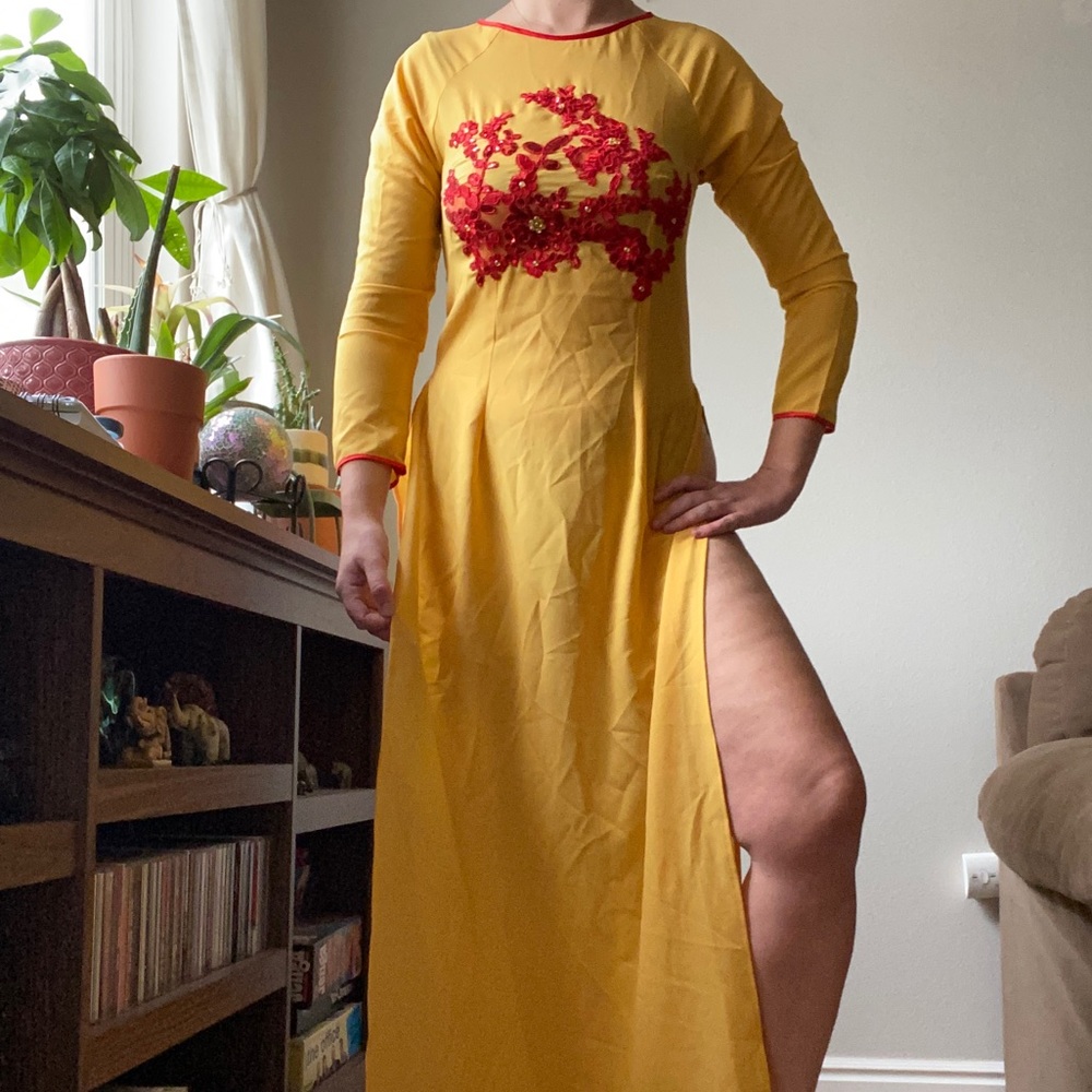 Yellow & Red Ao Dai Vietnamese Dress VINTAGE